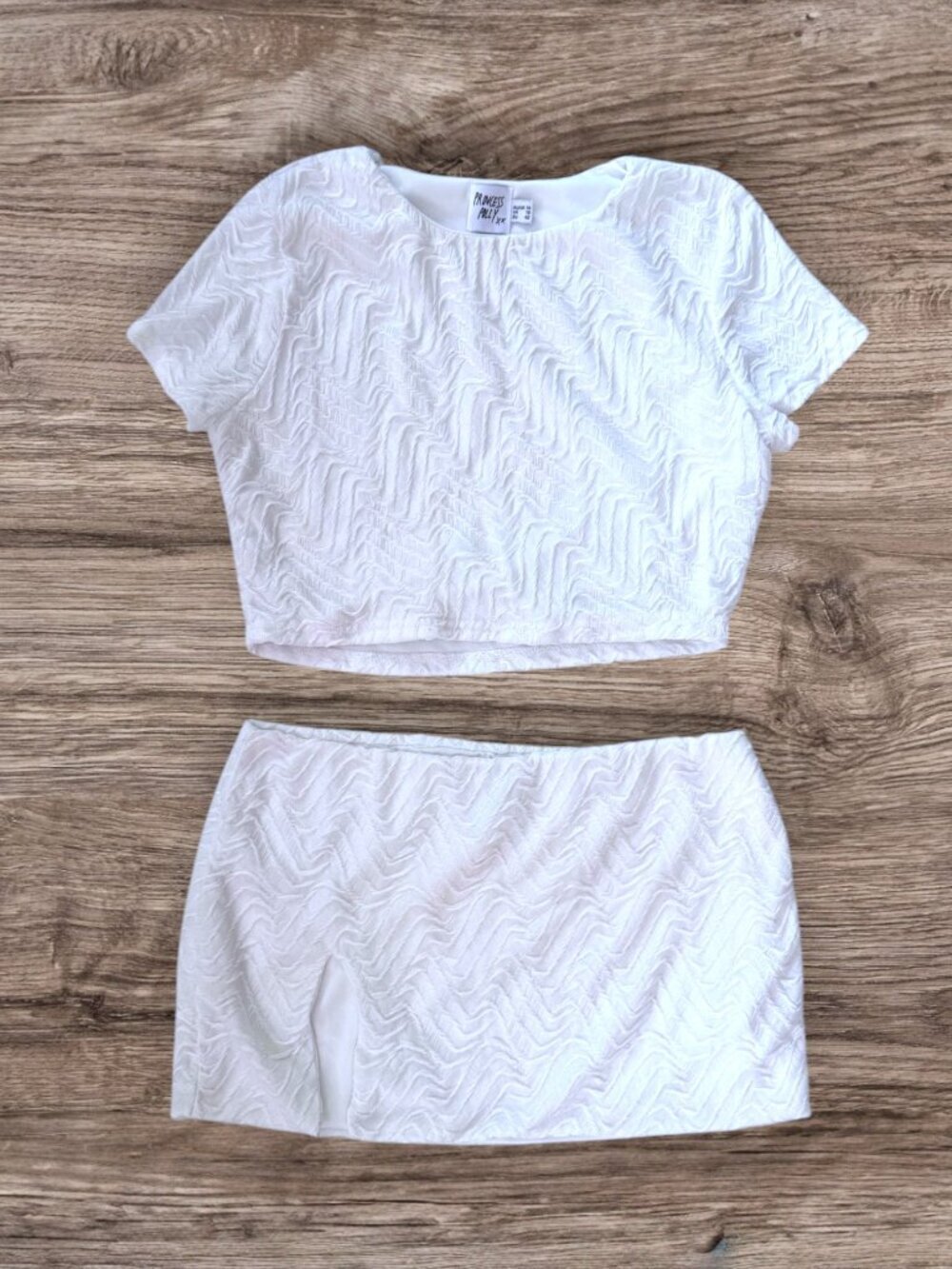 Princess Polly Kian Set White Textured Crop Top Mini Skirt Women's US 10
